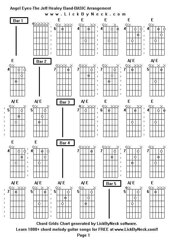 Chord Grids Chart of chord melody fingerstyle guitar song-Angel Eyes-The Jeff Healey Band-BASIC Arrangement,generated by LickByNeck software.